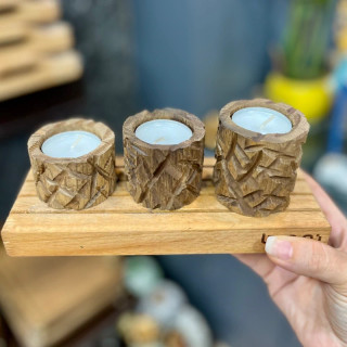 جاشمعی چوبی سه تایی دست ساز