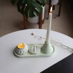 ست ۴ عددی شمع وارمر، شمع قلمی، جا عود و سینی بیضی