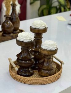 جا شمع سه عددی چوب درخت