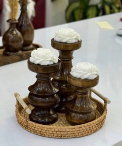 جا شمع سه عددی چوب درخت