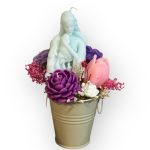 دست گل جاودانه با گلدان فلزی