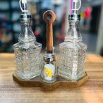 ست آبلیمو شیشه‌ای با پایه چوبی