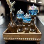 ست جا شمع گلدان سینی و شمع پیرکس چوبی